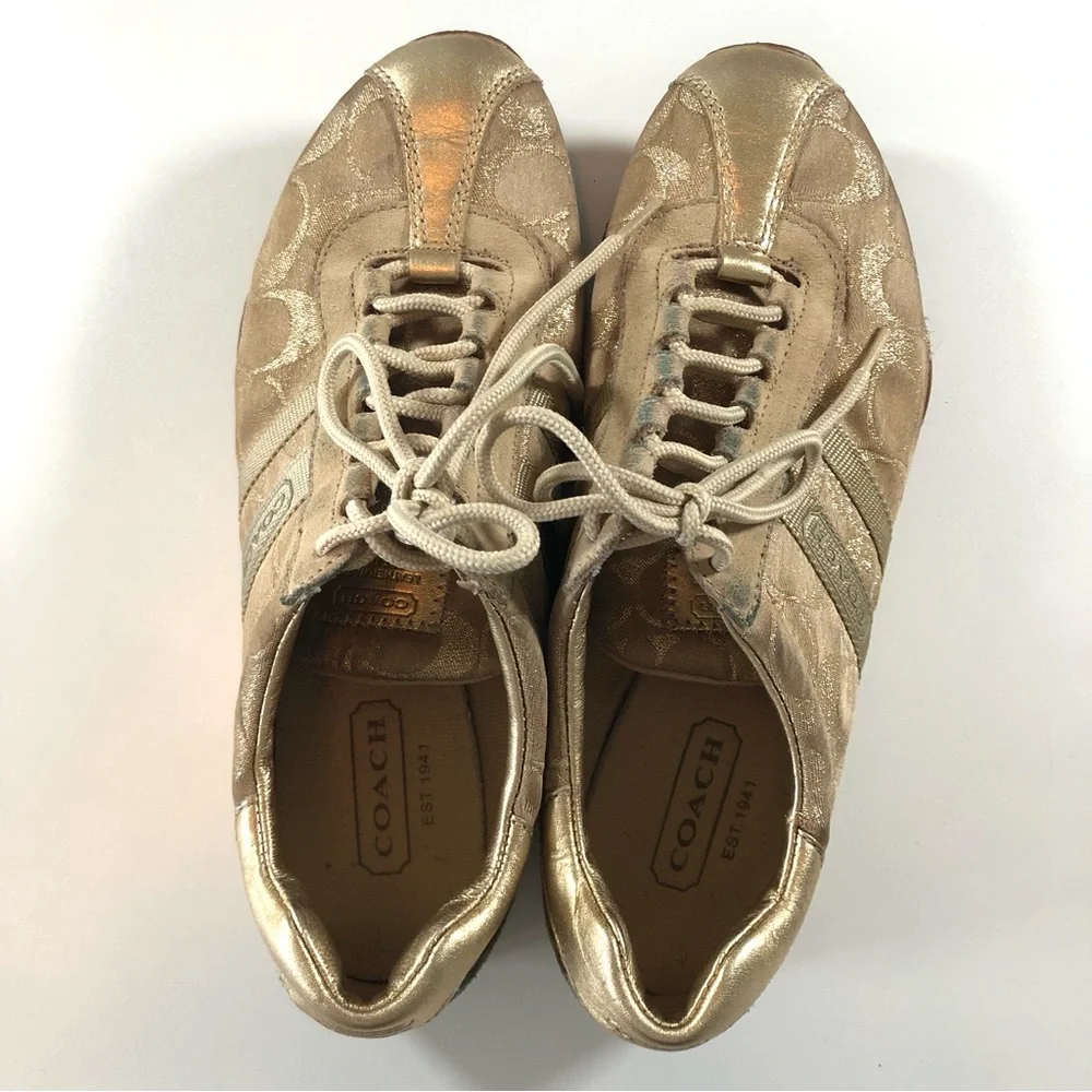 Coach Katelyn Gold, Y2K Vintage, Printed Logo Low Top Sneakers, Women’s 7, 2000s